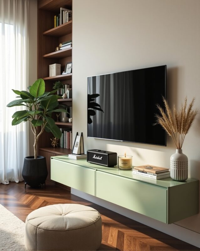 Pastel green tv unit Purplenest